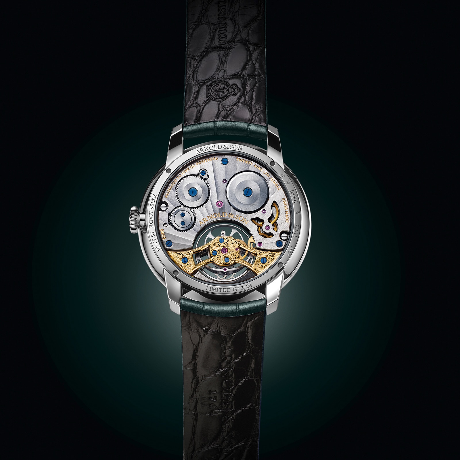 Arnold And Son Ultrathin Tourbillon Platinum 41.5mm Limited Edition Mens Watch Green