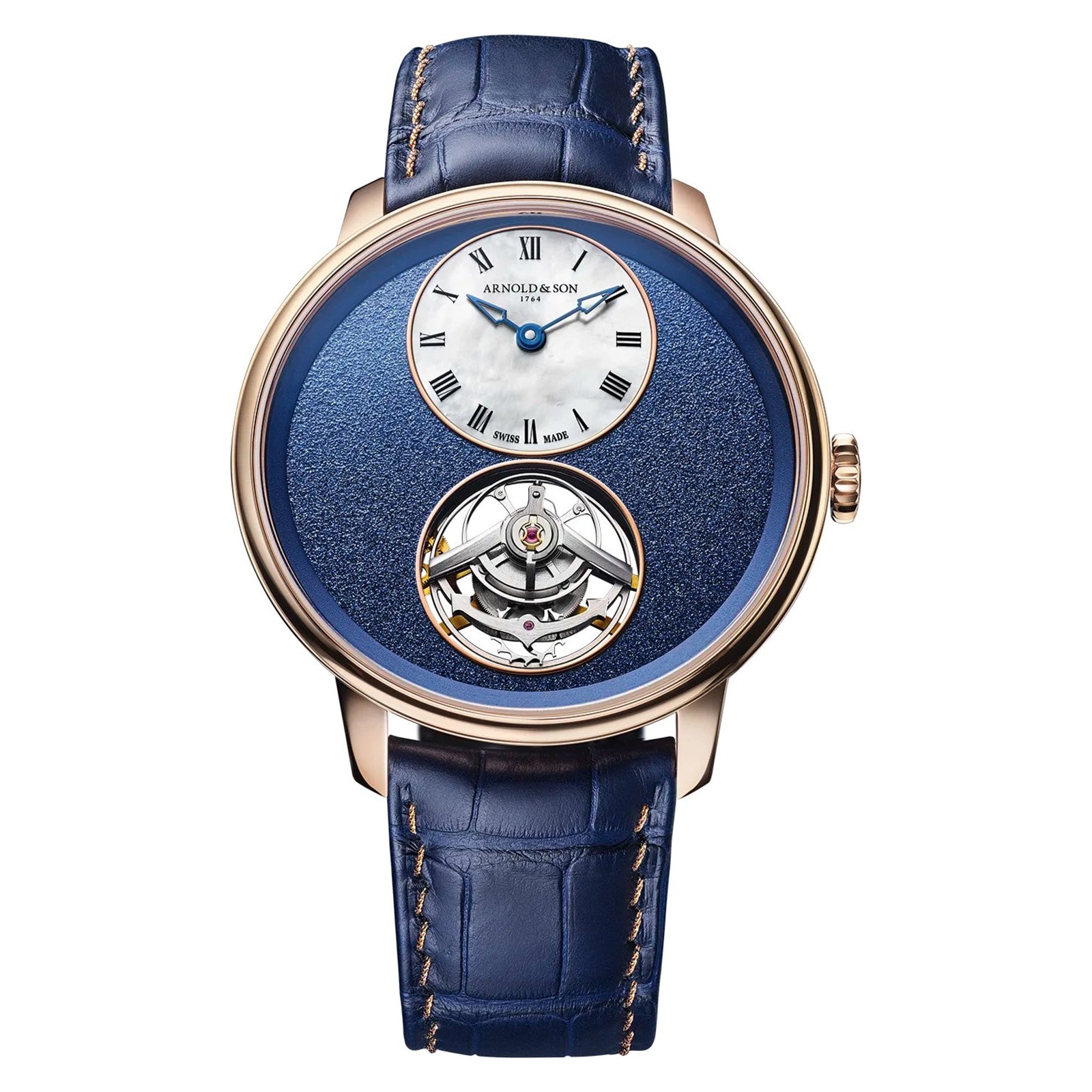 Arnold And Son Chronometry Ultrathin Tourbillon Red Gold 41.5mm Mens Watch Blue